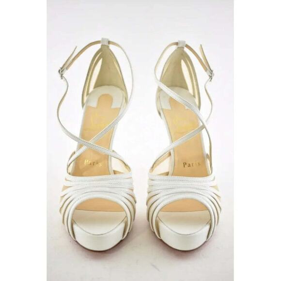 Christian Louboutin Filamenta 120 White Nude Mesh Cross Ankle Strap Heel Pump 42 - Picture 5 of 12